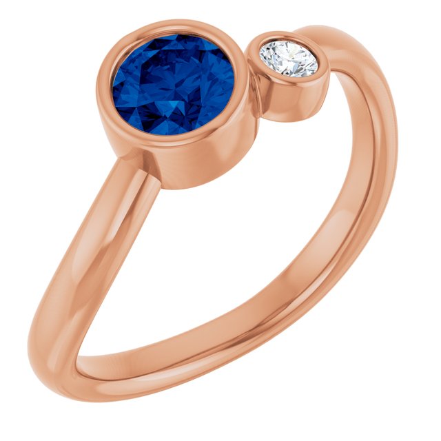 14K Rose 5 mm Lab-Grown Blue Sapphire & .06 CT Natural Diamond Ring